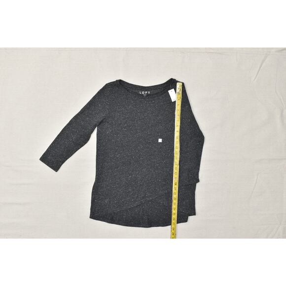 NEW LOFT Womens Top Regular Size M Gray Marled Crossover Tulip Hem Long Sleeve - Picture 4 of 8